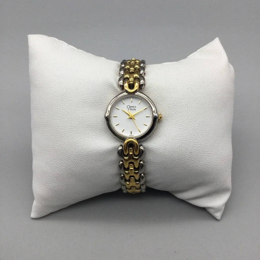 Caravelle By Bulova Womens Watch 21mm White Dial Two Tone New Battery 6.75